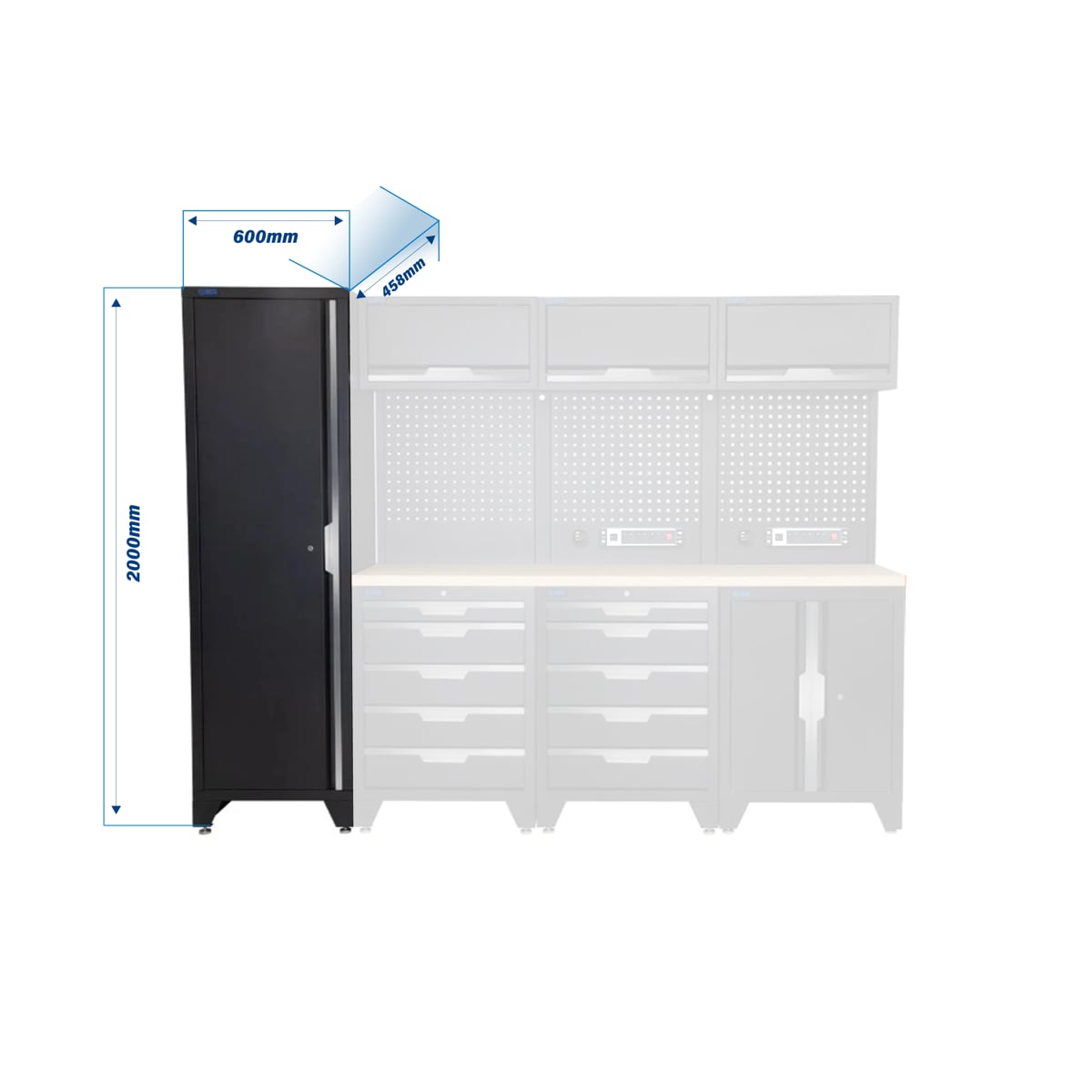SGS 10pc Modular Garage Storage | 10 Drawers | Plywood Worktop | Floor Cabinet | Tall Single Cabinet | 3x Upper Cabinets | 2x Pegboards with Power Strip